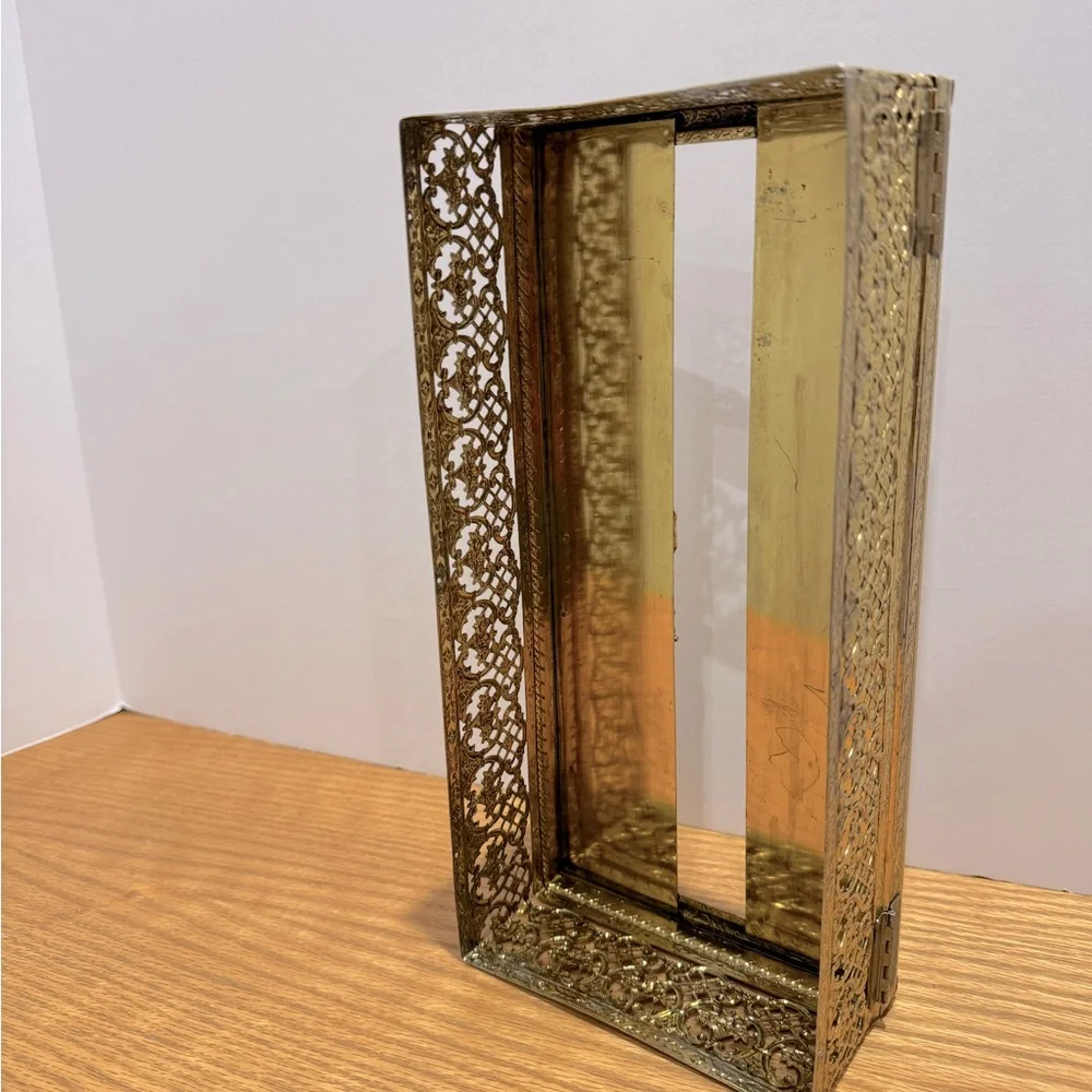 Gold Metal Vanity Tray Set with Jewelry Stand and Mirrored Tray
